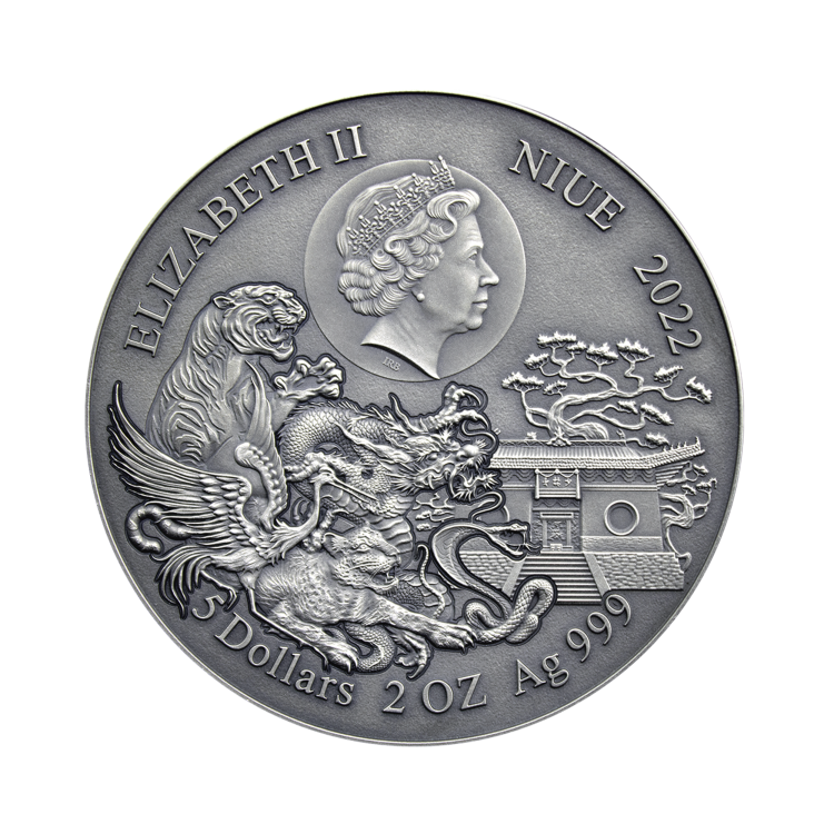 2 troy ounce zilveren munt Shoalin Snake achterkant