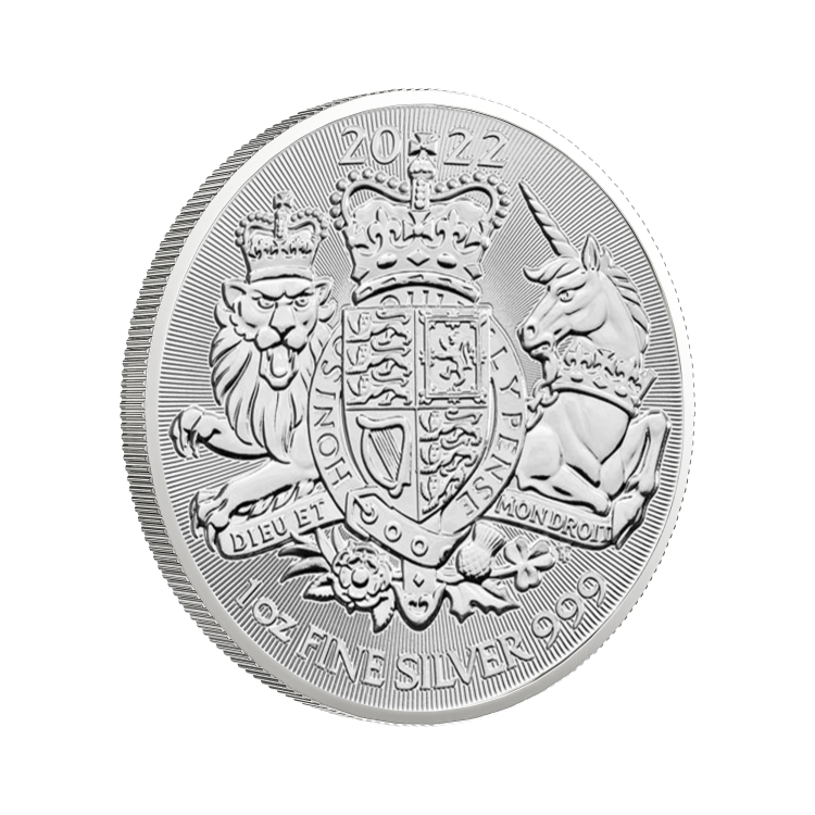 1 troy ounce zilveren munt Royal Arms 2022 perspectief 4