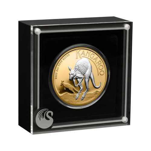 2 troy ounce zilveren munt Australian kangaroo 2022 verguld voorkant