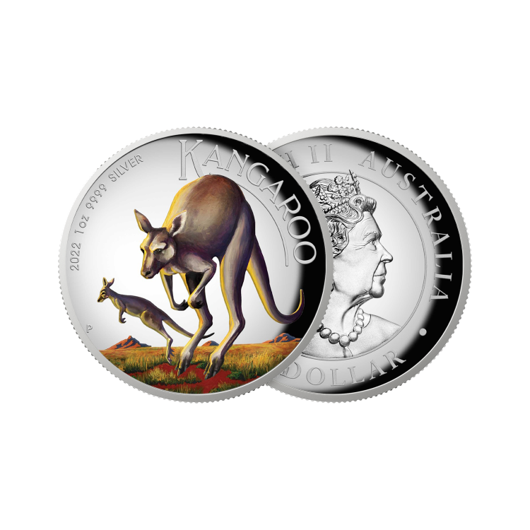 1 troy ounce zilveren munt Australian kangaroo 2022 kleur perspectief 2