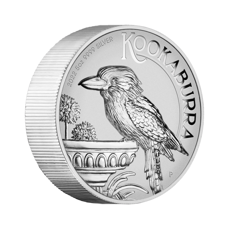 5 troy ounce zilveren Kookaburra Incuse proof 2022 perspectief 1