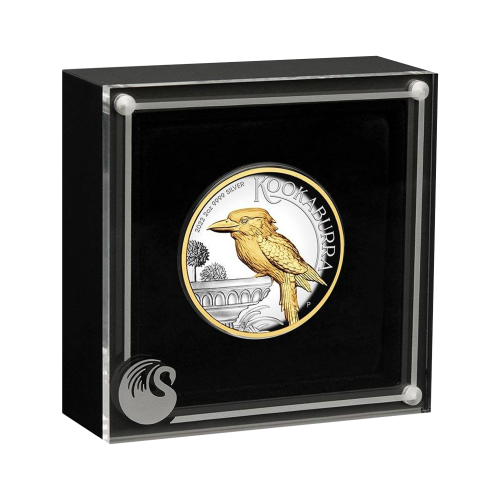 2 troy ounce silver coin Kookaburra gilded 2022 front