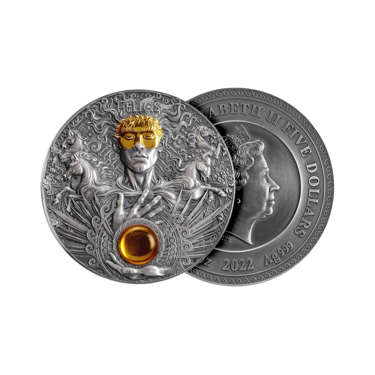 3 troy ounce zilveren munt Helios antique finish 2022 perspectief 1