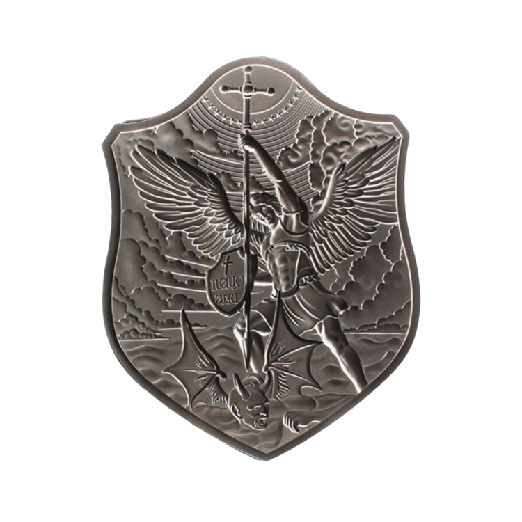 1 kilo zilveren munt St. Michael Shield stacker antieke afwerking 2022 achterkant