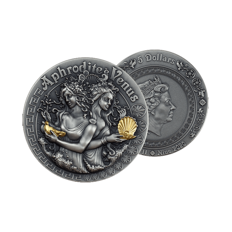 2 troy ounce zilveren munt Aphrodite en Venus - Niue 2020 achterkant