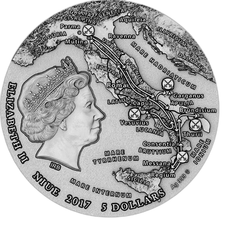 2 troy ounce zilveren munt Slave Revolt Great Commandors 5$ Niue 2019 achterkant