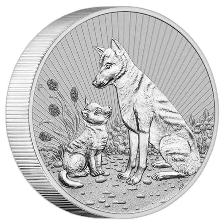 10 troy ounce zilveren munt Piedfort Dingo - volgende generatie 2022 achterkant