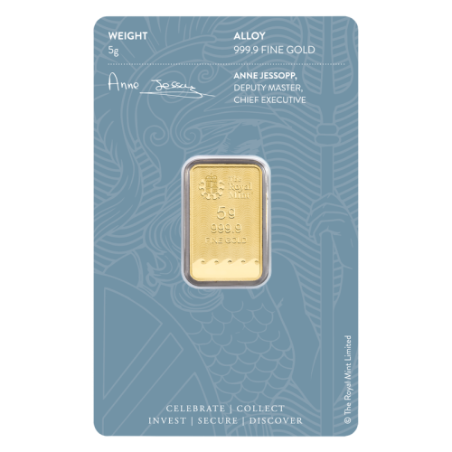 5 gram gold bar Britannia front