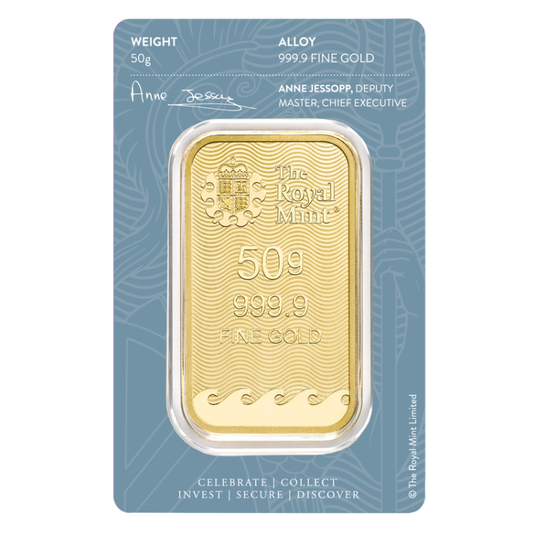 50 gram goudbaar Britannia achterkant