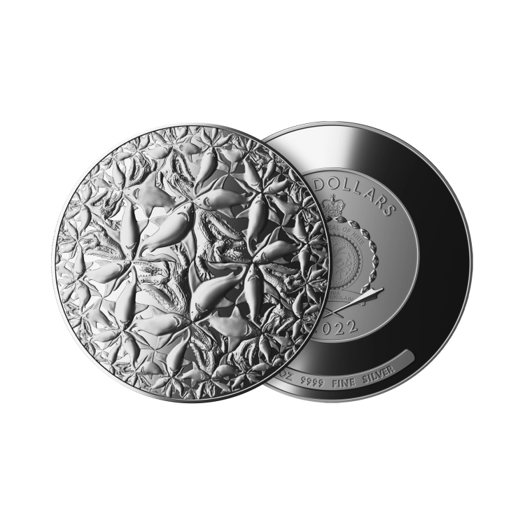 2 troy ounce zilveren munt Algoritme – Water en Aarde 2022 proof perspectief 1