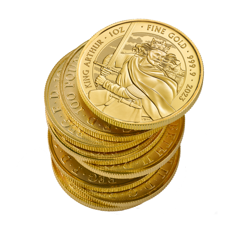 1 troy ounce gouden munt King Arthur 2023 perspectief 1