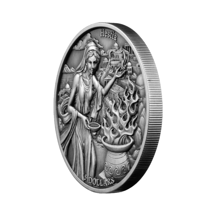 2 troy ounce zilveren munt de 12 olympiers in de dierenriem – Hestia vs Capricornen perspectief 1