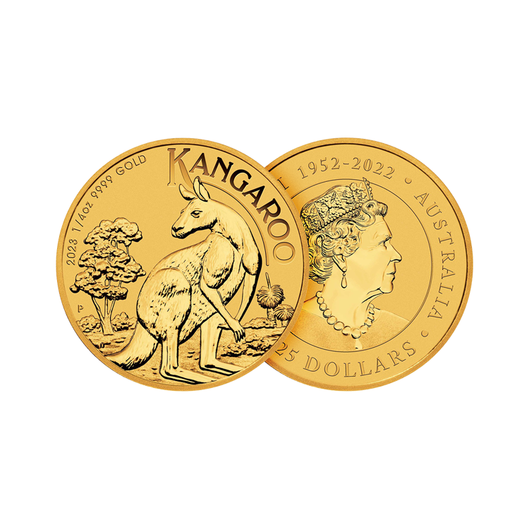 1/4 troy ounce gouden munt Kangaroo 2023 perspectief 1