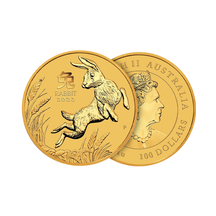 1 troy ounce gouden munt Lunar 2023 perspectief 1