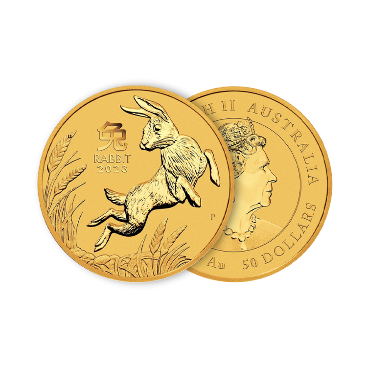 1/2 troy ounce gouden munt Lunar 2023 perspectief 1