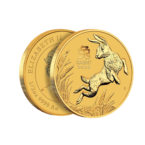 1/2 troy ounce gouden munt Lunar 2023 voorkant