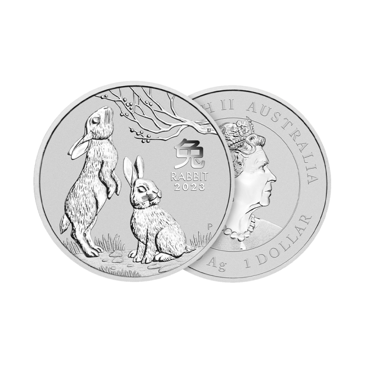 1 troy ounce silver Lunar Year of the Rabbit 2023 angle 1