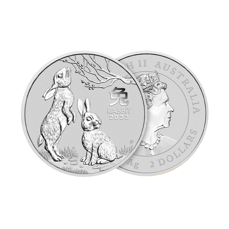 2 troy ounce zilveren munt Lunar 2023 perspectief 1