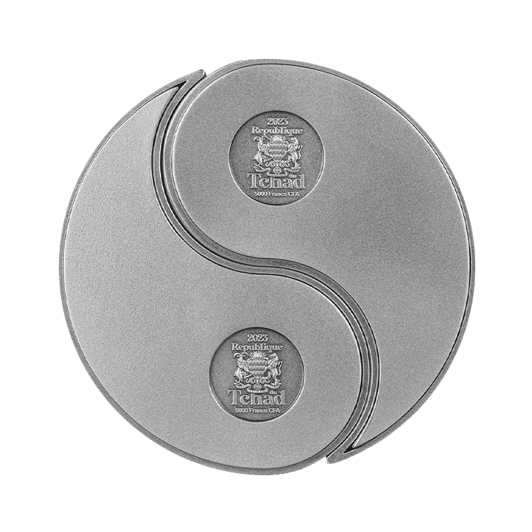 2-delige set zilveren munten Yin Yang antieke afwerking achterkant