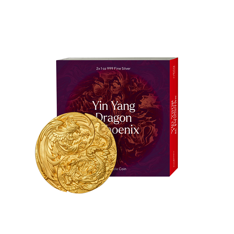 2-delige set zilveren munten Yin Yang goud verguld perspectief 4