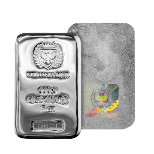 5 troy ounce silver bar Germania Mint front