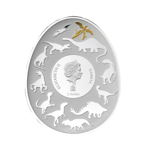 1 troy ounce silver coin Dinosaurs in Asia – Microraptor Gui front