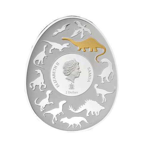 1 troy ounce silver coin Dinosaurs in Asia – Mamenchisaurus front