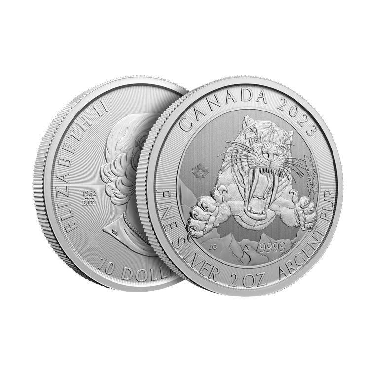 2 troy ounce zilveren munt Sabeltandtijger 2023 perspectief 2