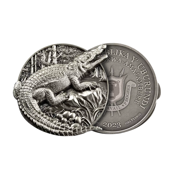 5 troy ounce zilveren munt Protecting Wildlife – Krokodil 2023 perspectief 2