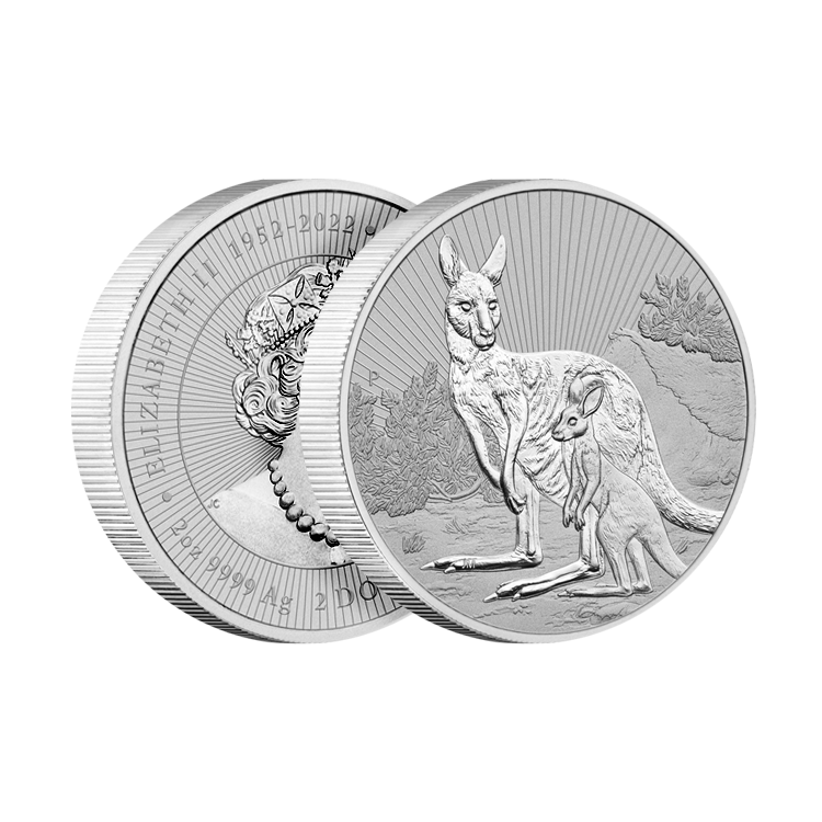 2 troy ounce zilveren Kangaroo munt 2023 perspectief 1