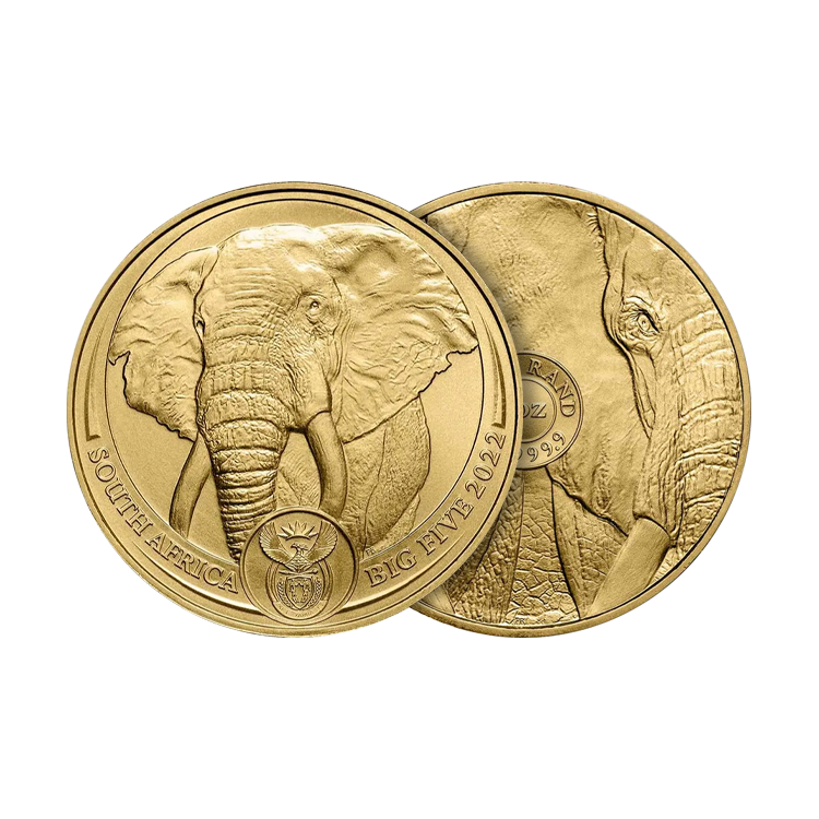 1 troy ounce golden coin Big Five Elephant angle 1