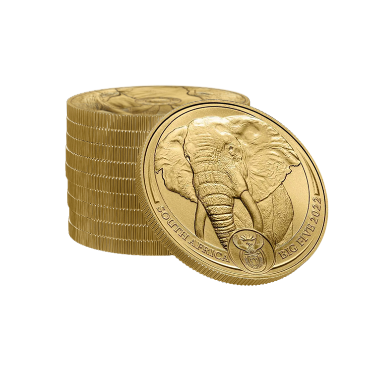 1 troy ounce golden coin Big Five Elephant angle 2