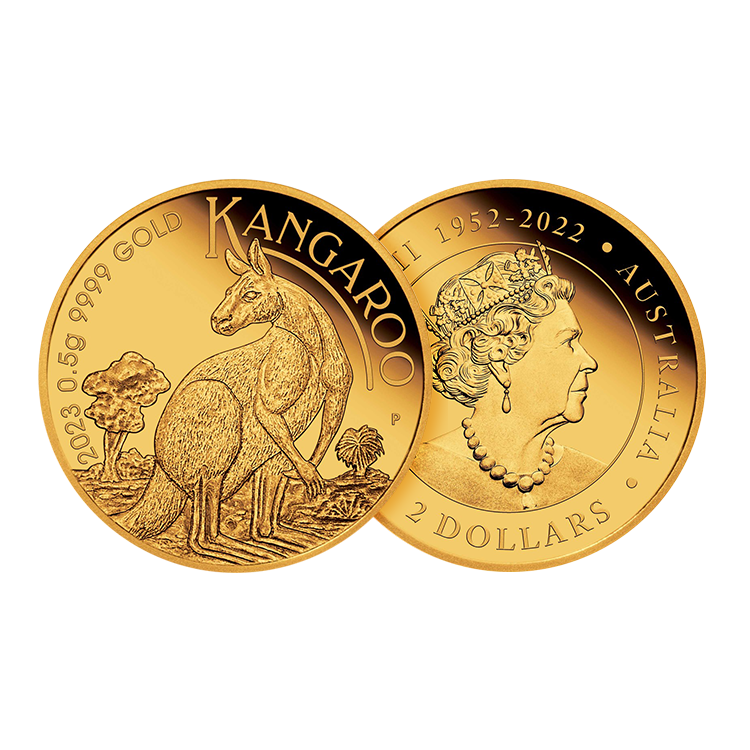 0,5g gouden munt Mini Roo 2023 perspectief 1