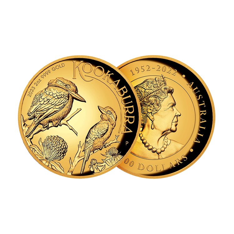 2 troy ounce gouden munt Kookaburra proof 2023 perspectief 1