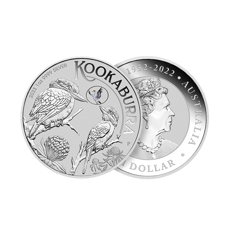 1 troy ounce silver coin Kookaburra with Brolgra Privy Mark 2023 angle 1