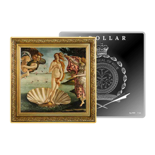 1 troy ounce zilveren munt Treasures of World Painting - The Birth of Venus 2023 voorkant