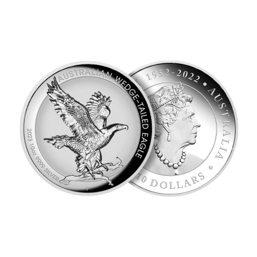 10 troy ounce zilveren munt Wedge Tailed Eagle 2023 voorkant