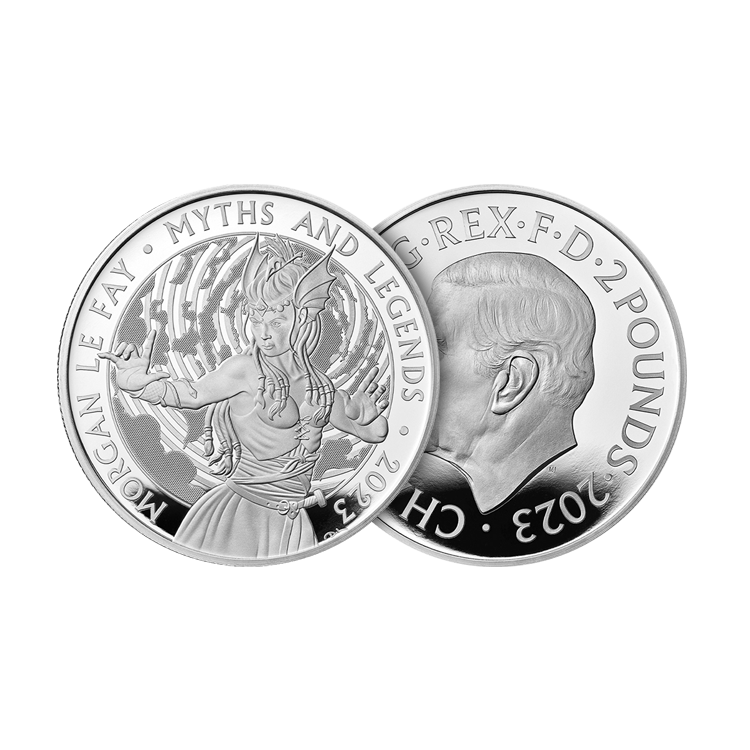 1 troy ounce zilveren Morgan Le Fay proof munt 2023 perspectief 1