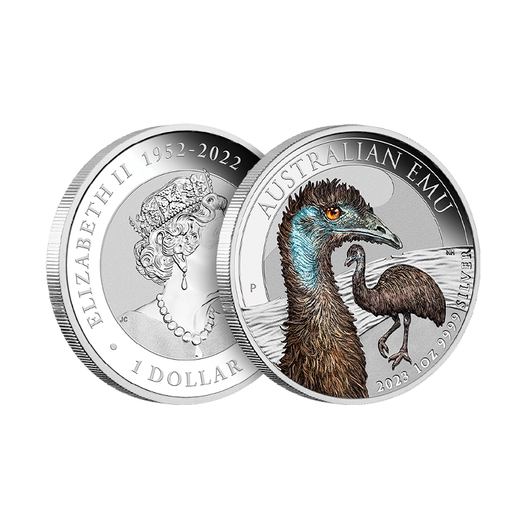 1 troy ounce silver Australian Emu coin coloured 2023 angle 1