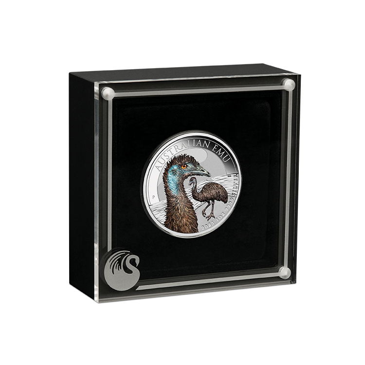 1 troy ounce silver Australian Emu coin coloured 2023 angle 2