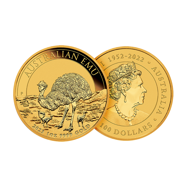 1 troy ounce gouden Australian Emu munt 2023 perspectief 1