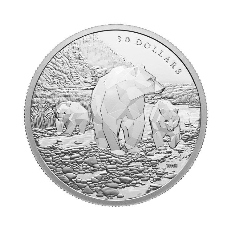 2 troy ounce zilveren Canada Animal Family Grizzly Bears 2023 proof munt voorkant