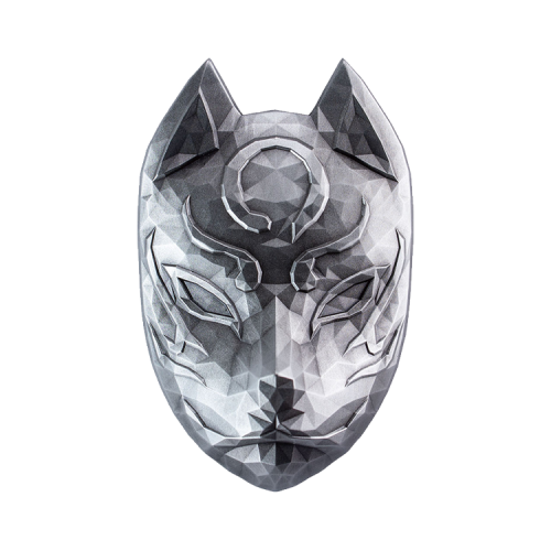 2 troy ounce zilveren Kitsune masker 2023 munt voorkant