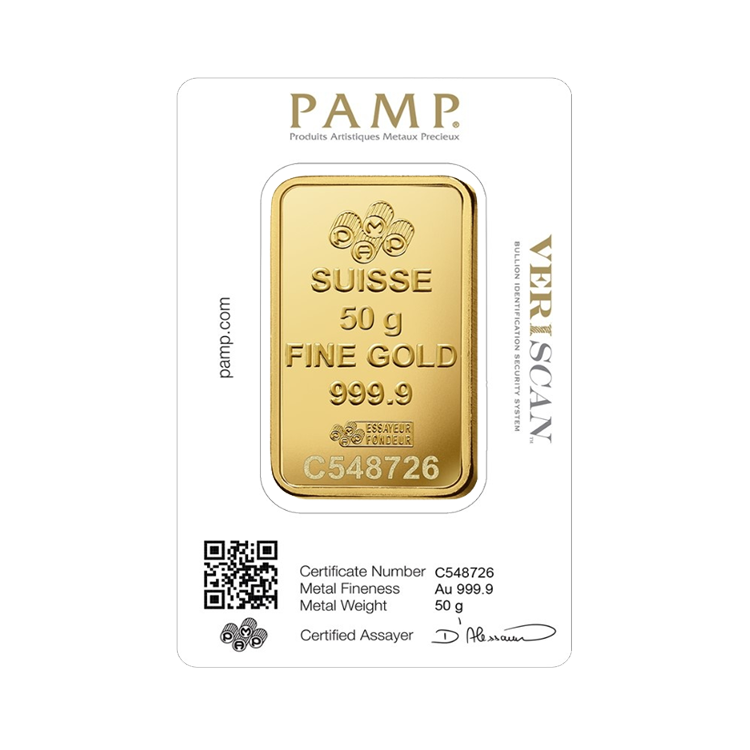 50 Gram gold bar PAMP Suisse Lady Fortuna back