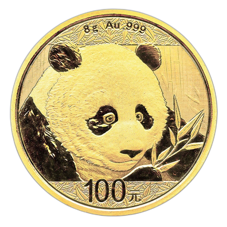 8 Gram gouden Panda munt 2018 voorkant