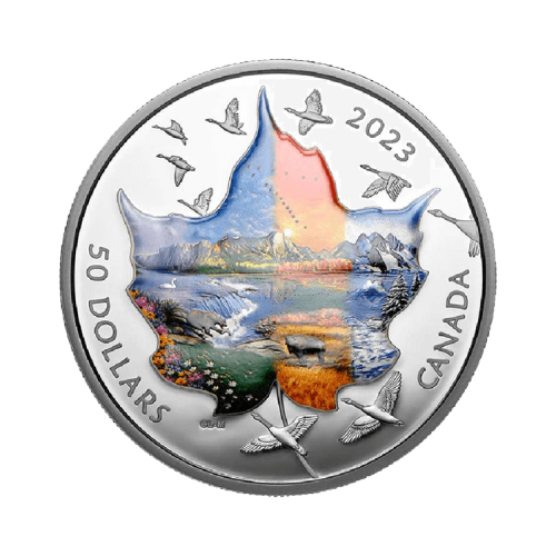 3 troy ounce zilveren Canadian Collage Four Seasons colored 2023 proof munt voorkant