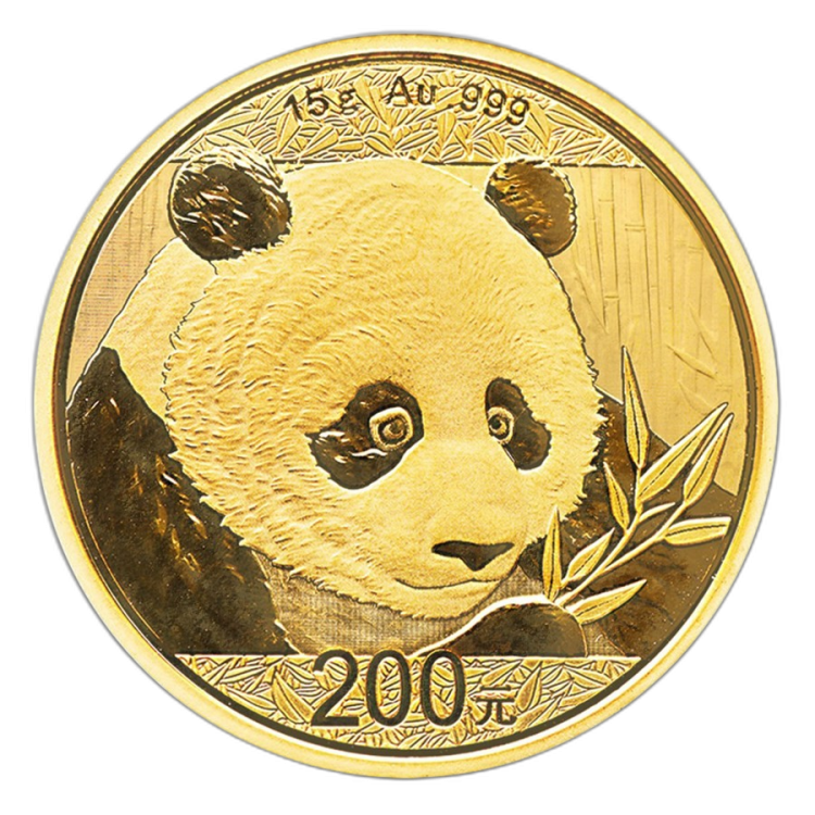 15 Gram gouden Panda munt 2018 voorkant