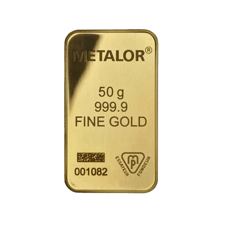 50 Grams gold bar various melters back