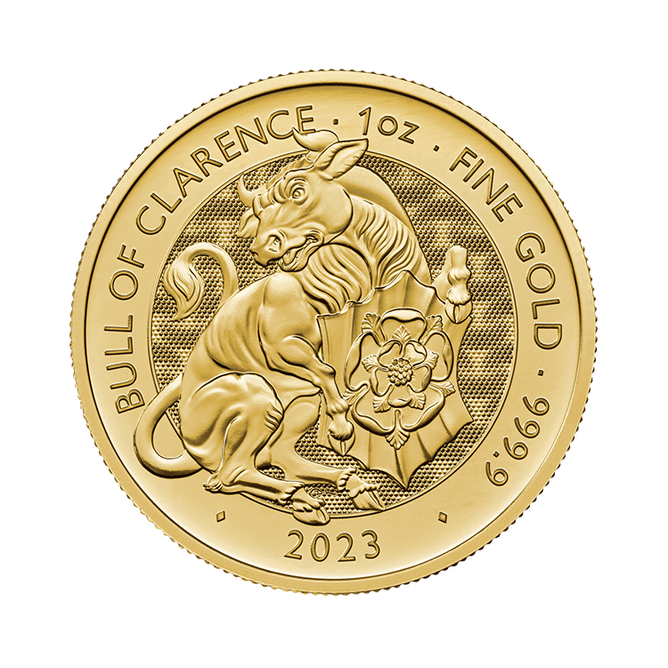 1 troy ounce gouden munt Tudor Beasts Bull of Clarence 2023 voorkant