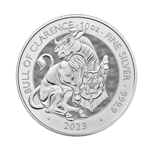 10 troy ounce zilveren munt Tudor Beasts Bull of Clarence 2023 voorkant